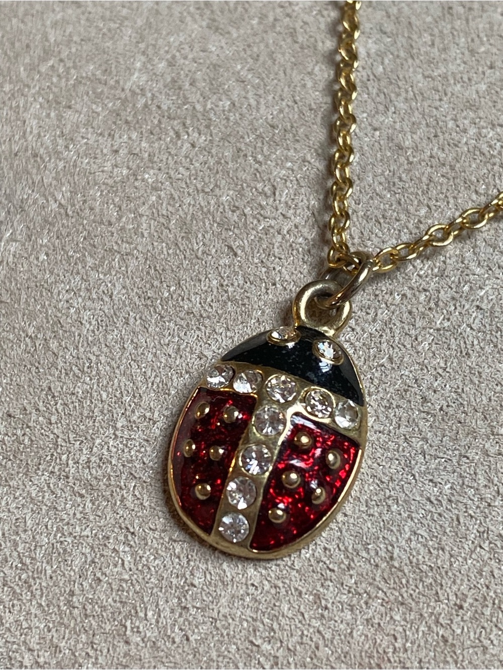 Vintage Gold-Tone Red Ladybug Pendant Necklace